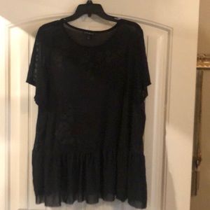 Black mesh top with floral detail